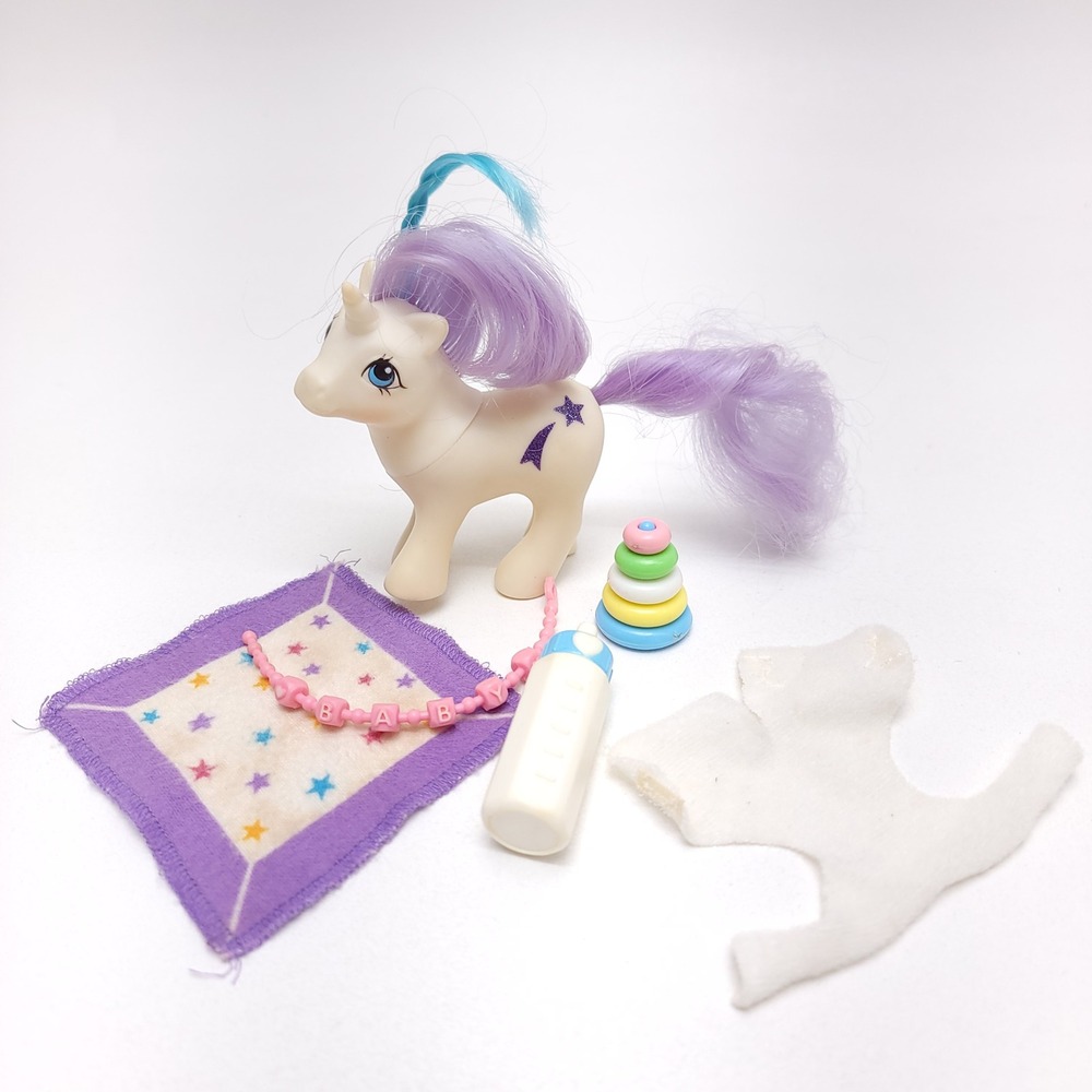 Vintage 1984 Hasbro My Little Pony G1 Baby Glory Unicorn with Accessories